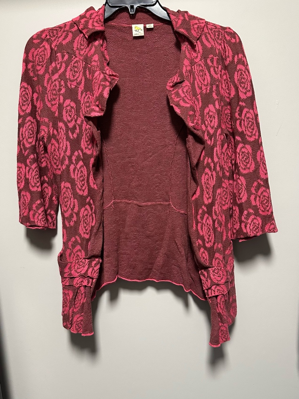 Anthropologie Yellow Bird "Any Other Rose" Ruffle Cardigan Pink/Red- Size M